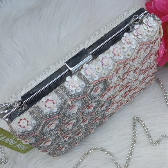 Gianni Bini Blush Geometric Floral Beaded Minaudiere